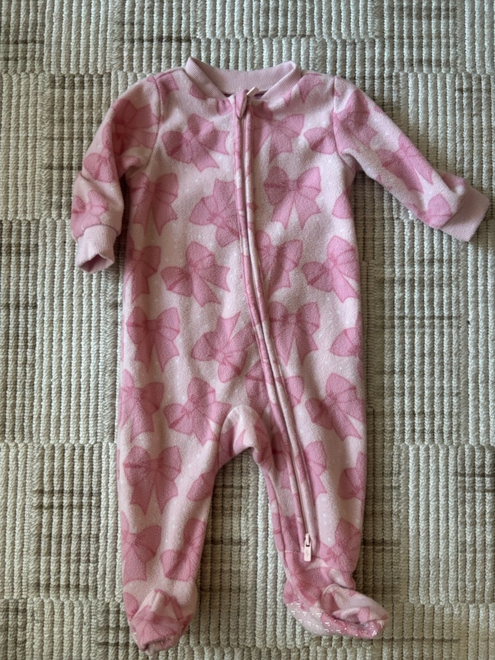 Posh Peanut Pink Bow-Print Fleece Footie Pajamas